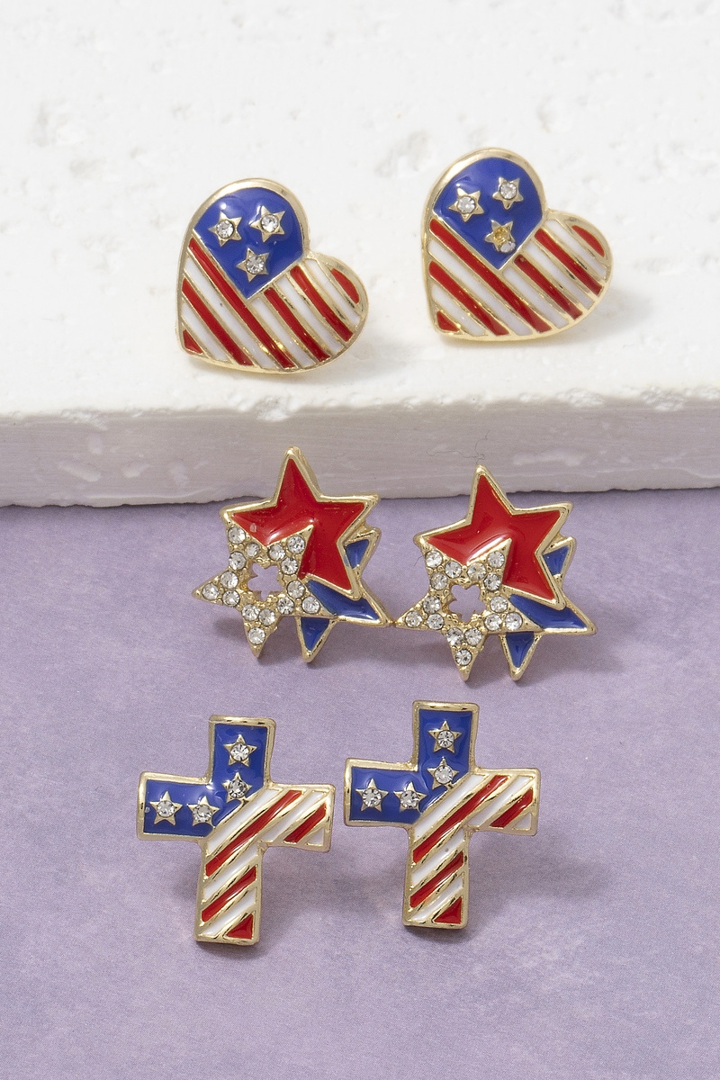 Enamel And Cz Patriotic Stud Earring Pack
