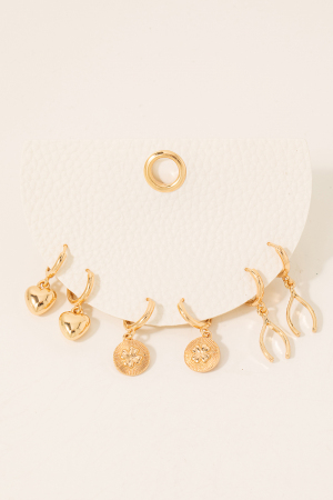 Mixed Metallic Stud Earrings Charms Set