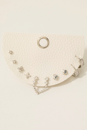5Pc Cz Clover Star And Moon Earrings Set