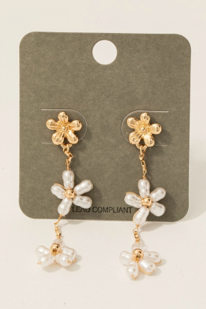 Pearl Beaded Flower Chain Dangle Earrings