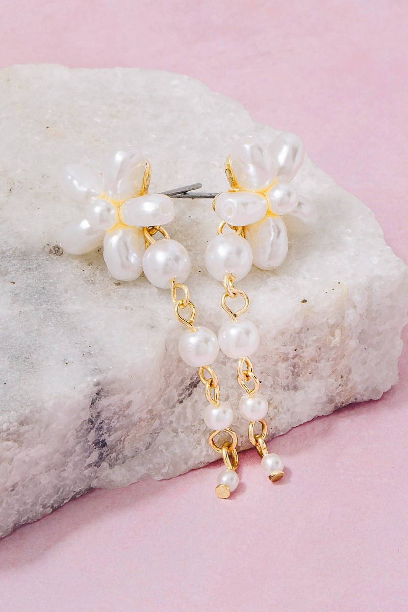 Flower Pearl Drop Earrings