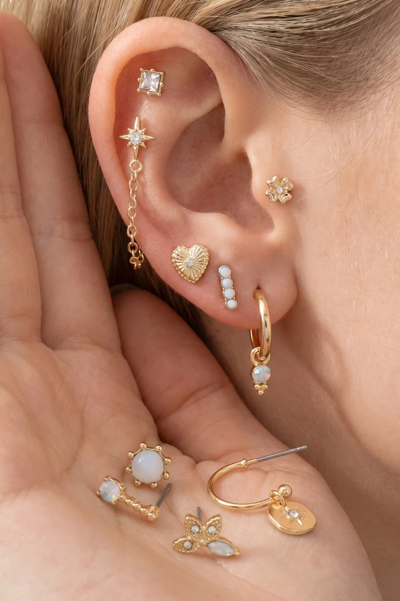 Assorted Stud Huggie And Drop Earring Set