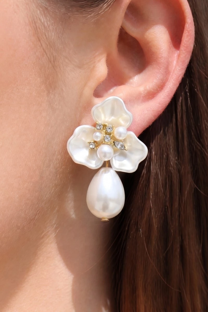 Acrylic Flower Pearl Drop Earrings