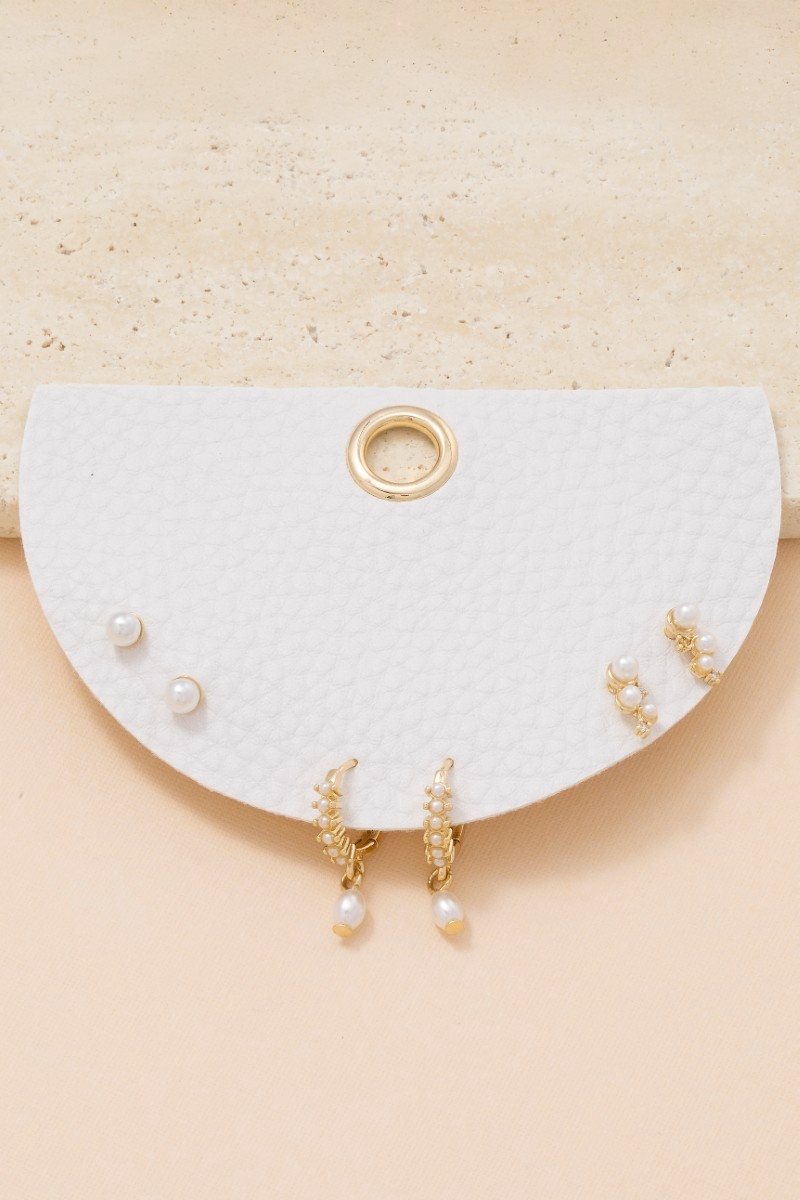 Intricate Pearl Stud And Hoop Earrings Set