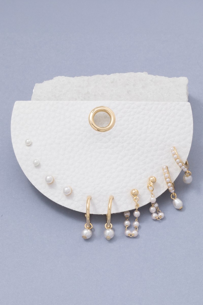 Mixed Pearl Stud And Hoop Earrings Set