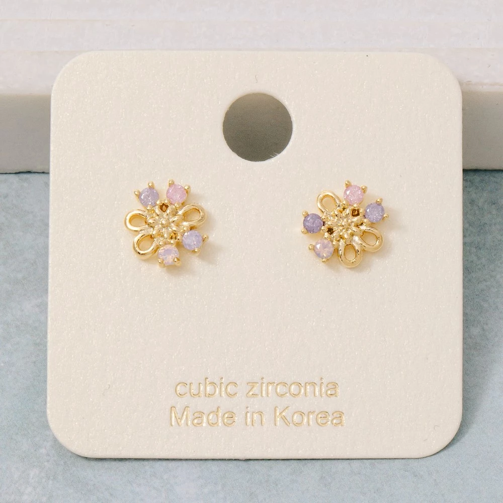 Gold Dipped Mini Cz Flower Stud Earrings