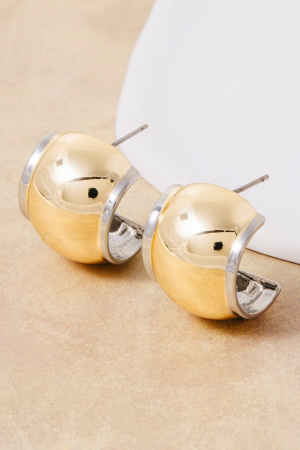 Two Tone Dome Shield Hoop Earrings