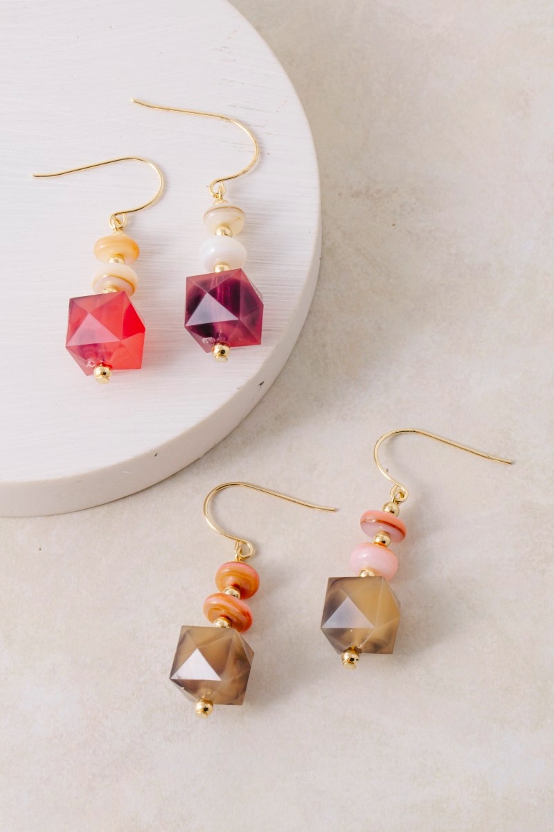 Intricate Faceted Acrylic Bead Dangle Earrings