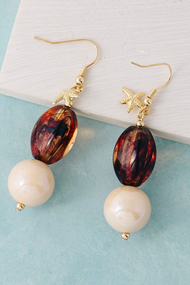 Starfish And Acrylic Beads Dangle Earrings