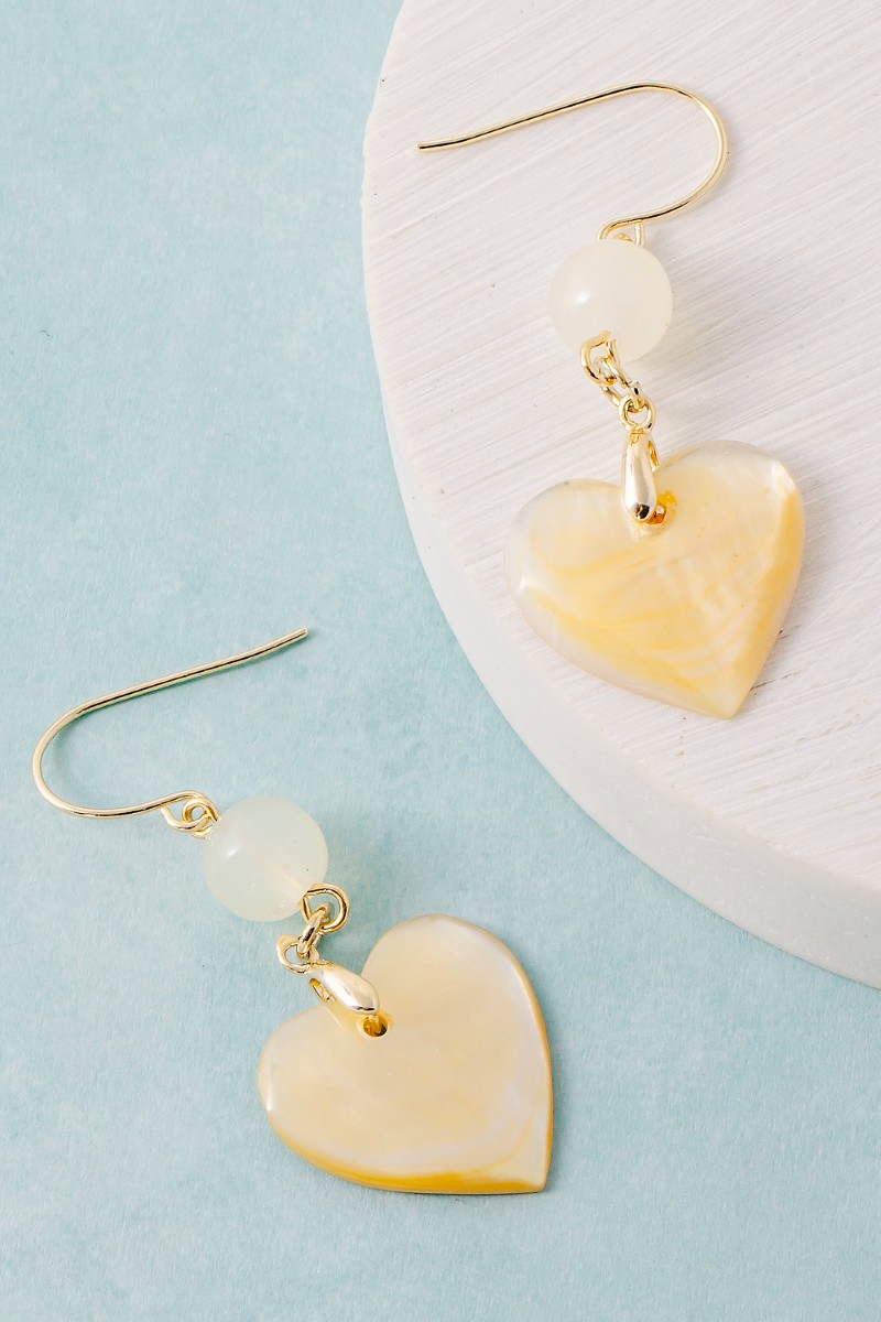 Sea Shell Heart And Glass Bead Dangle Earrings