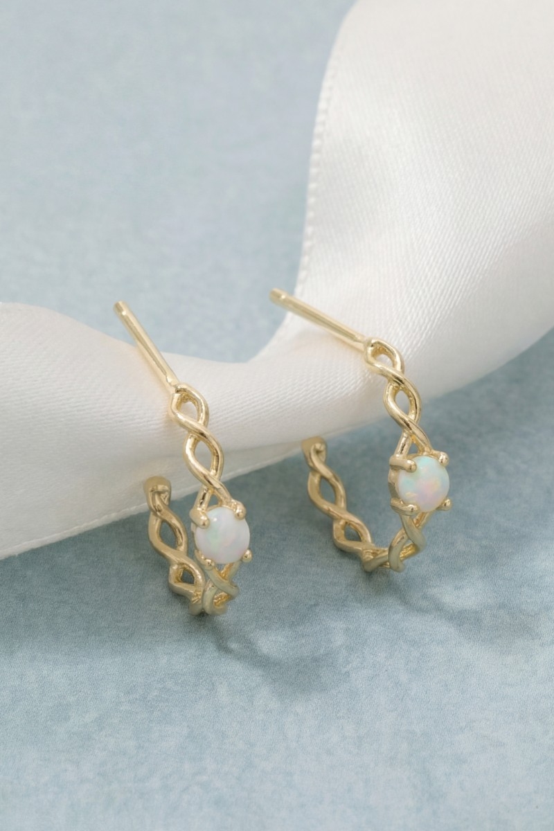 Opal Stud Chain Twist Hoop Earrings