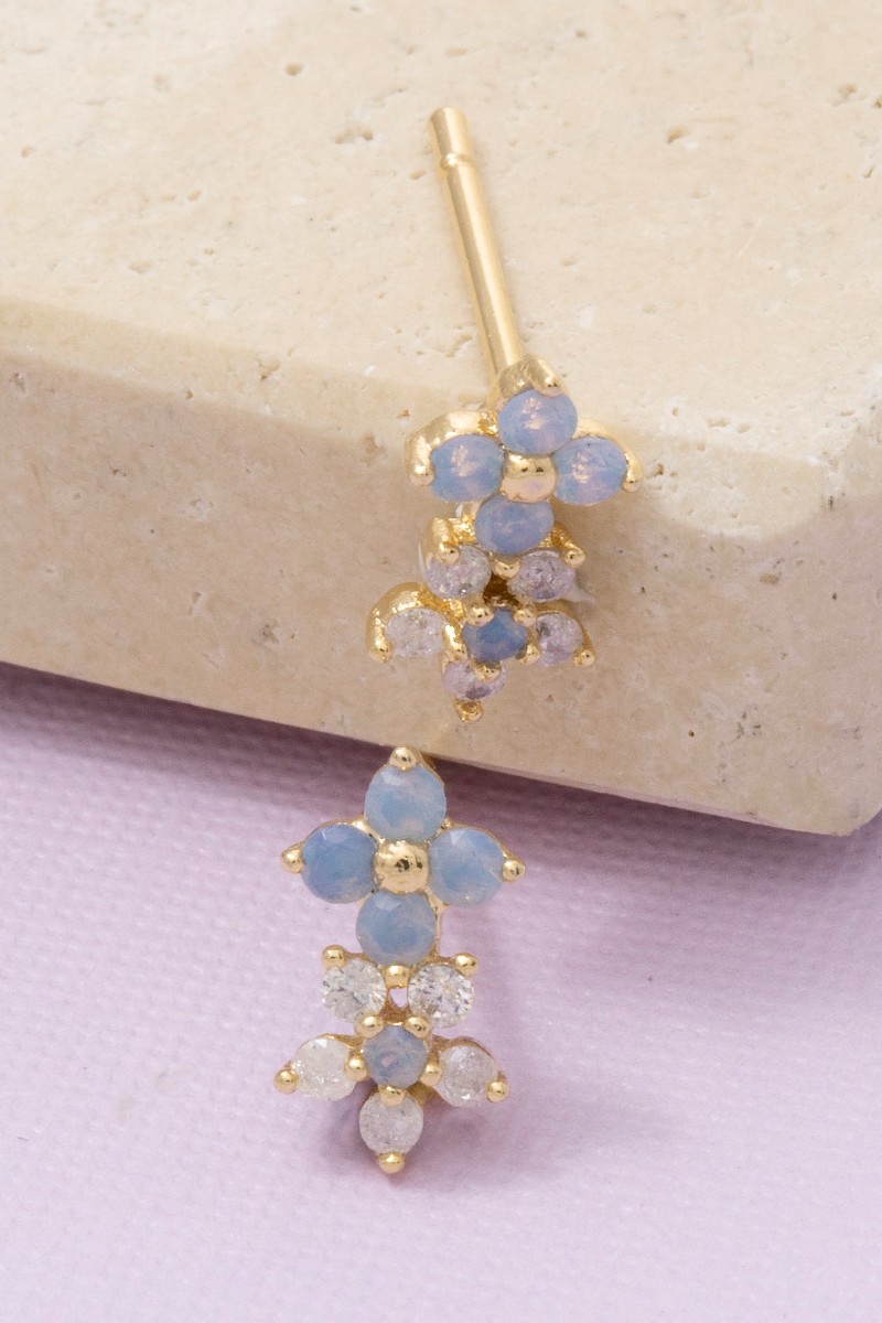 Gold Dipped Cz Mini Flower Stud Earrings