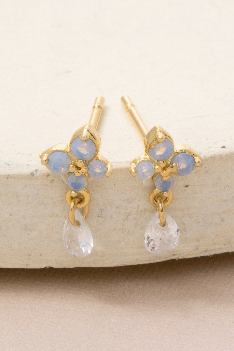 Gold Dipped Mini Flower Cz Drop Earrings