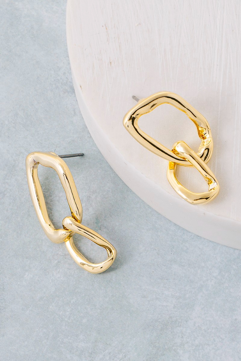Warped Metallic Shape Chain Linked Drop Earrings