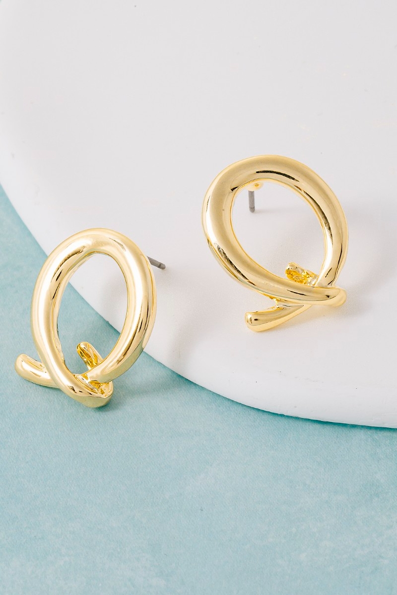 Metallic Round Loop Stud Earrings