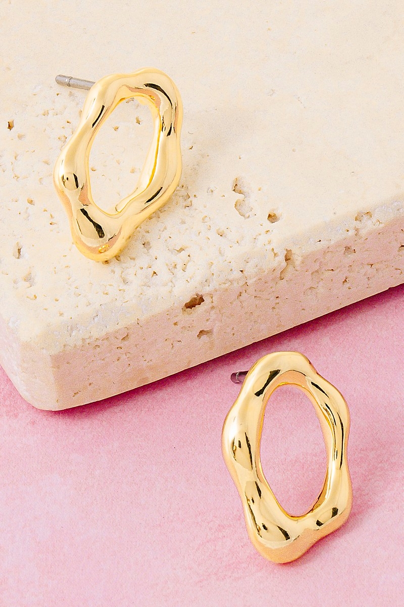 Warped Oval Cutout Stud Earrings