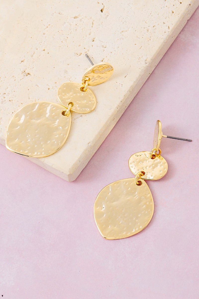 Hammered Three Disc Drop Earrings