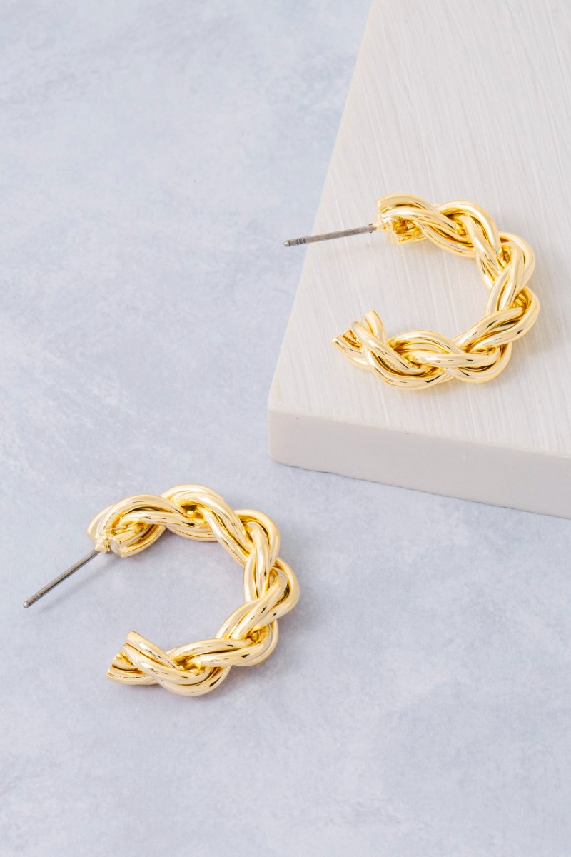 Metallic Braid Twist Hoop Earrings