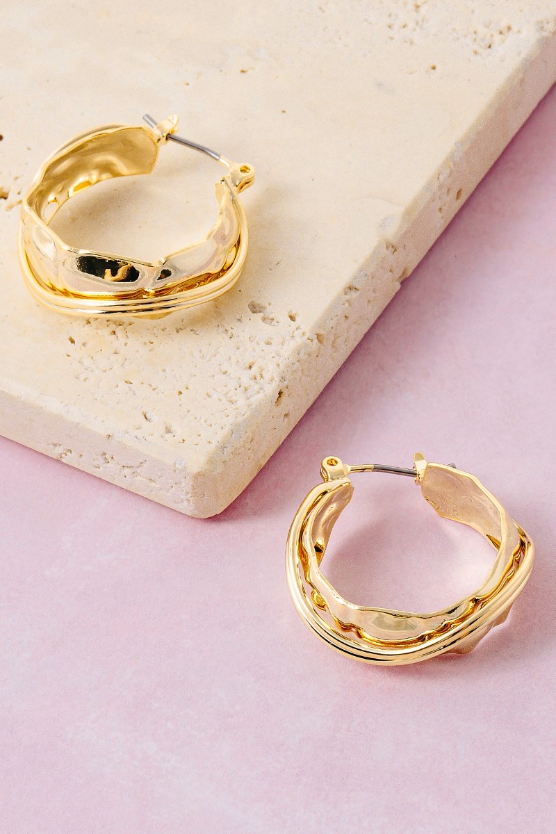 Layered Hammered Hoop Earrings