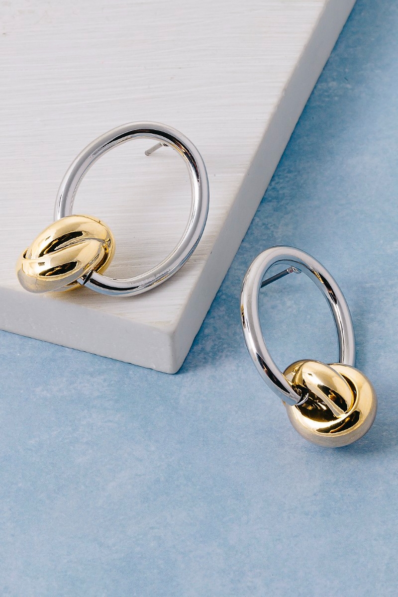 Two Tone Circle Cutout Drop Earrings