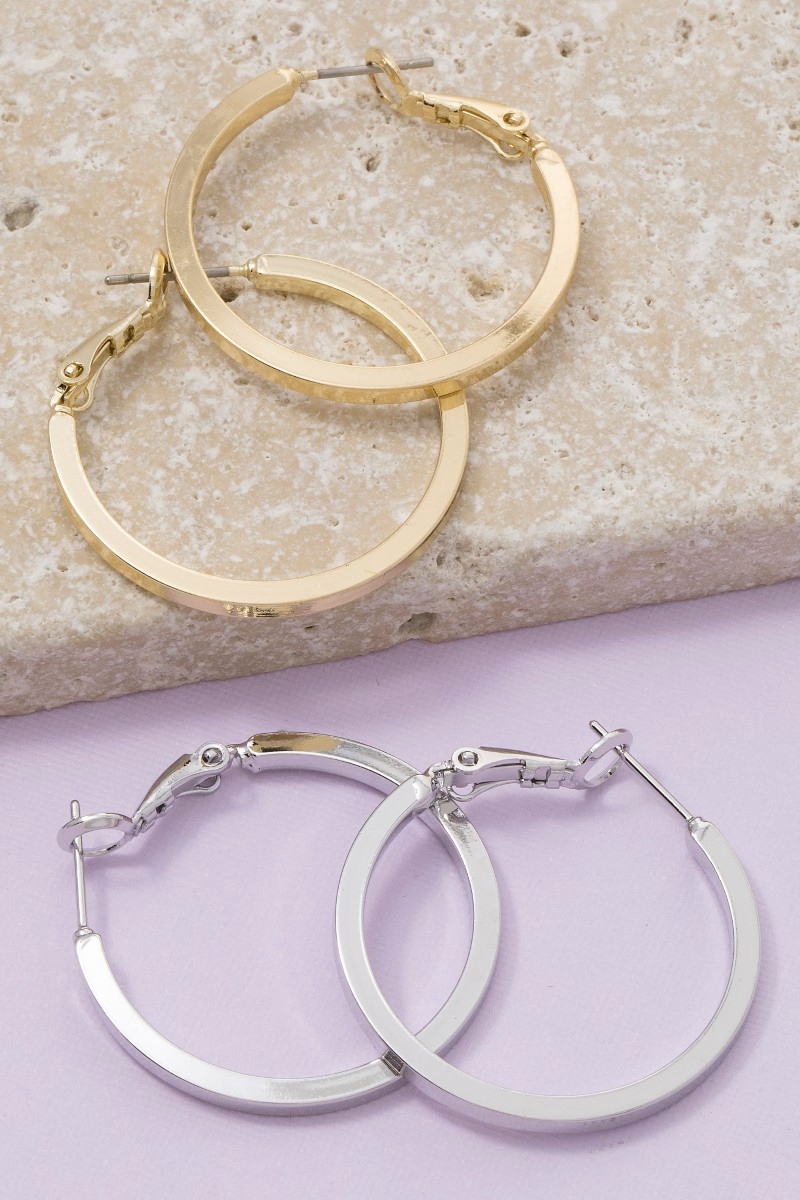 Simple Flat Sided Latch Hoop Earrings
