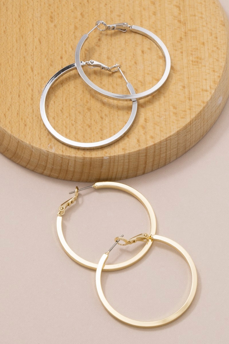 Large Flat Sided Latch Hoop Earrings