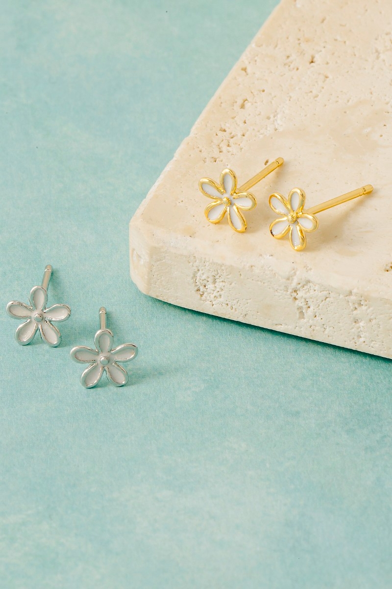 Mini Cz Enamel Flower Stud Earrings