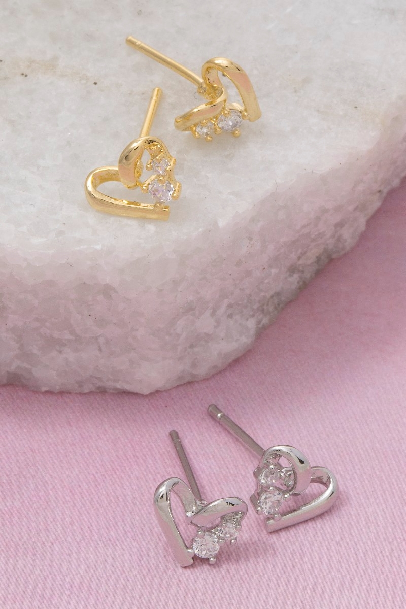 Cz Studded Mini Heart Stud Earrings