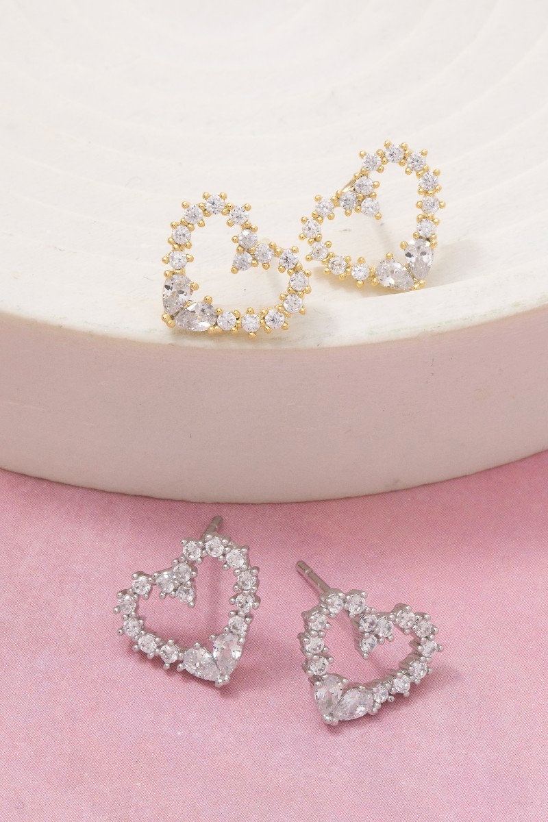 Cz Studded Heart Stud Earrings
