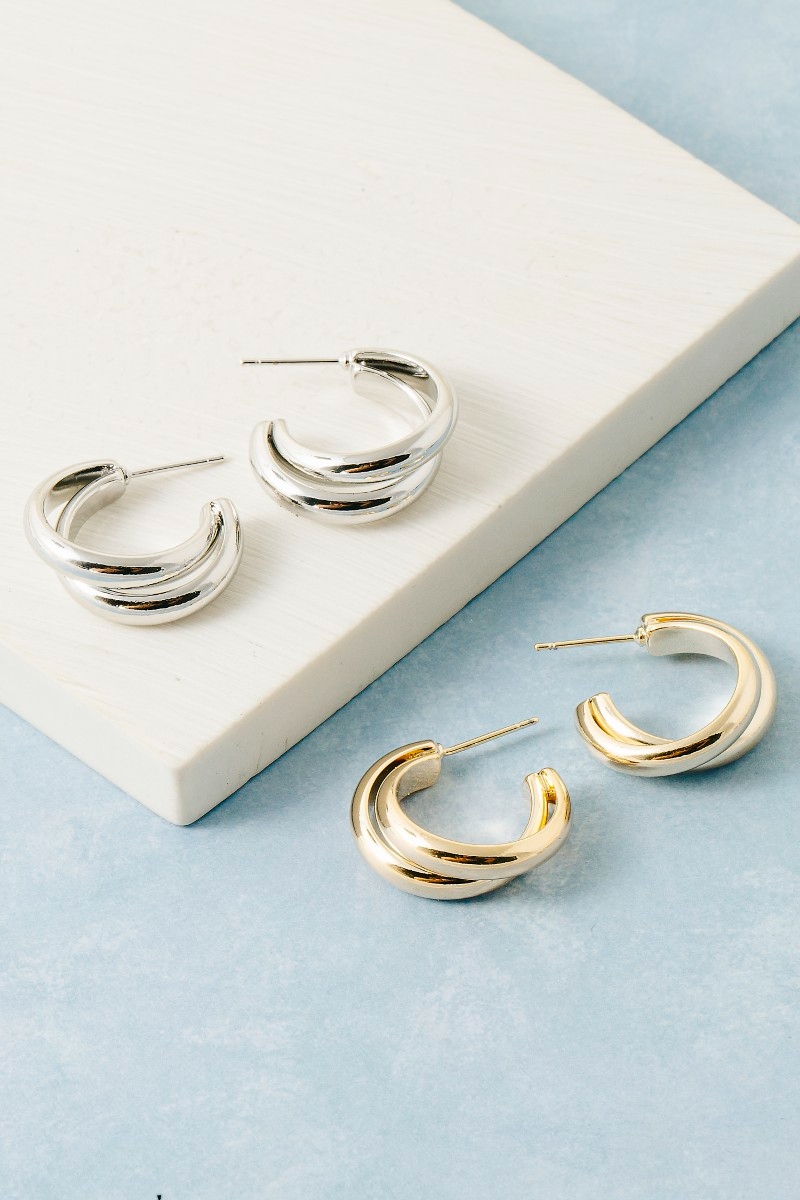Solid Layered Curved Hoop Earrings