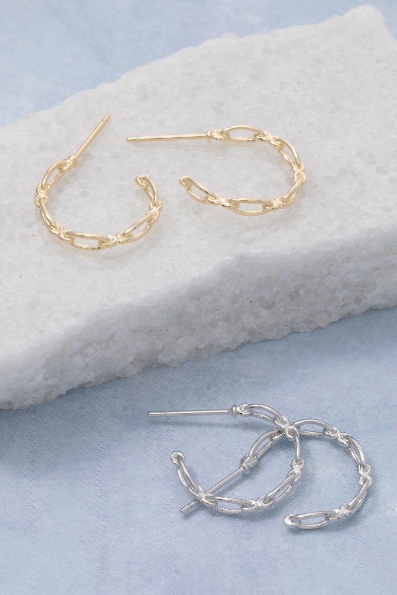 Dainty Solid Chain Hoop Earrings