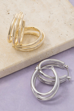 Layered Ovals Latch Hoop Earrings
