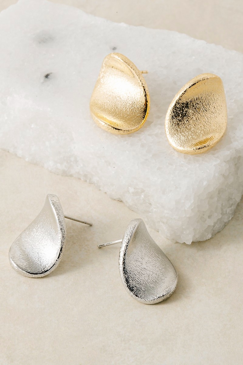 Brushed Curved Oval Stud Earrings