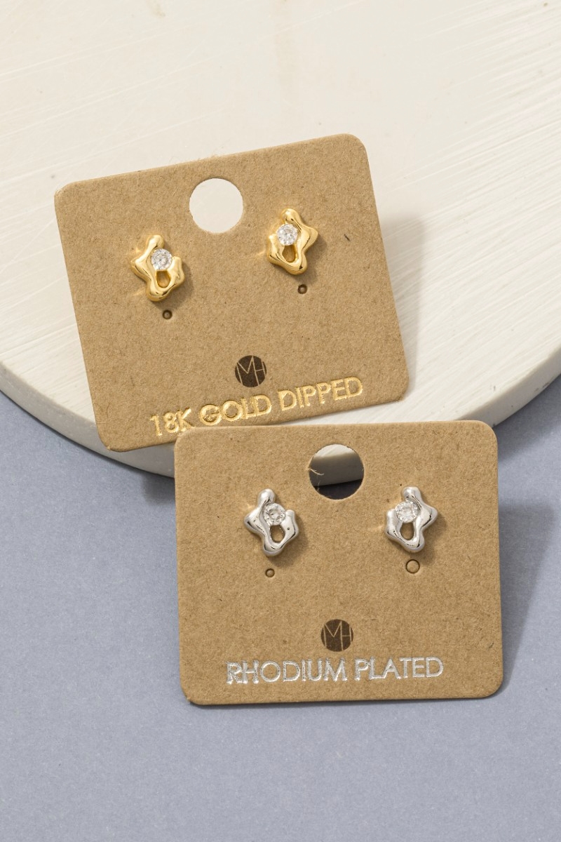 Gold Dipped Ornate Cz Stud Earrings
