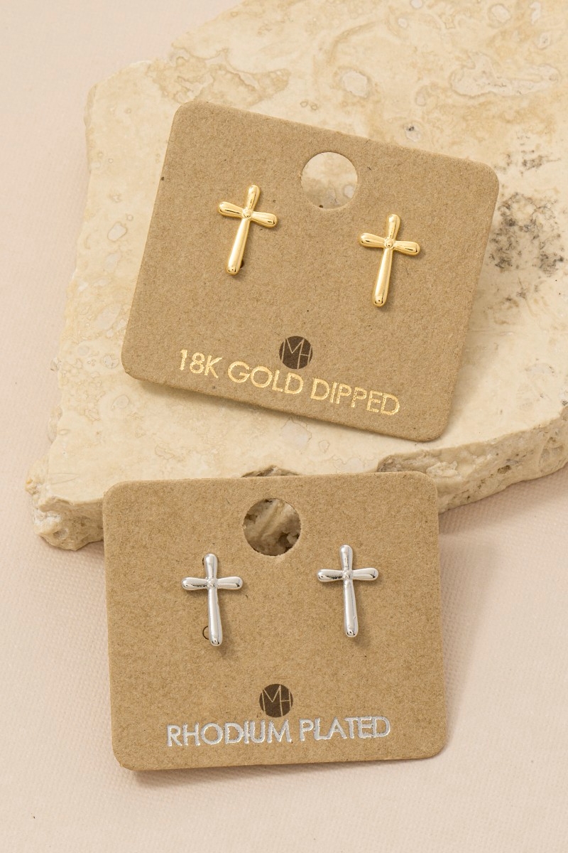 Gold Dipped Cross Mini Stud Earrings