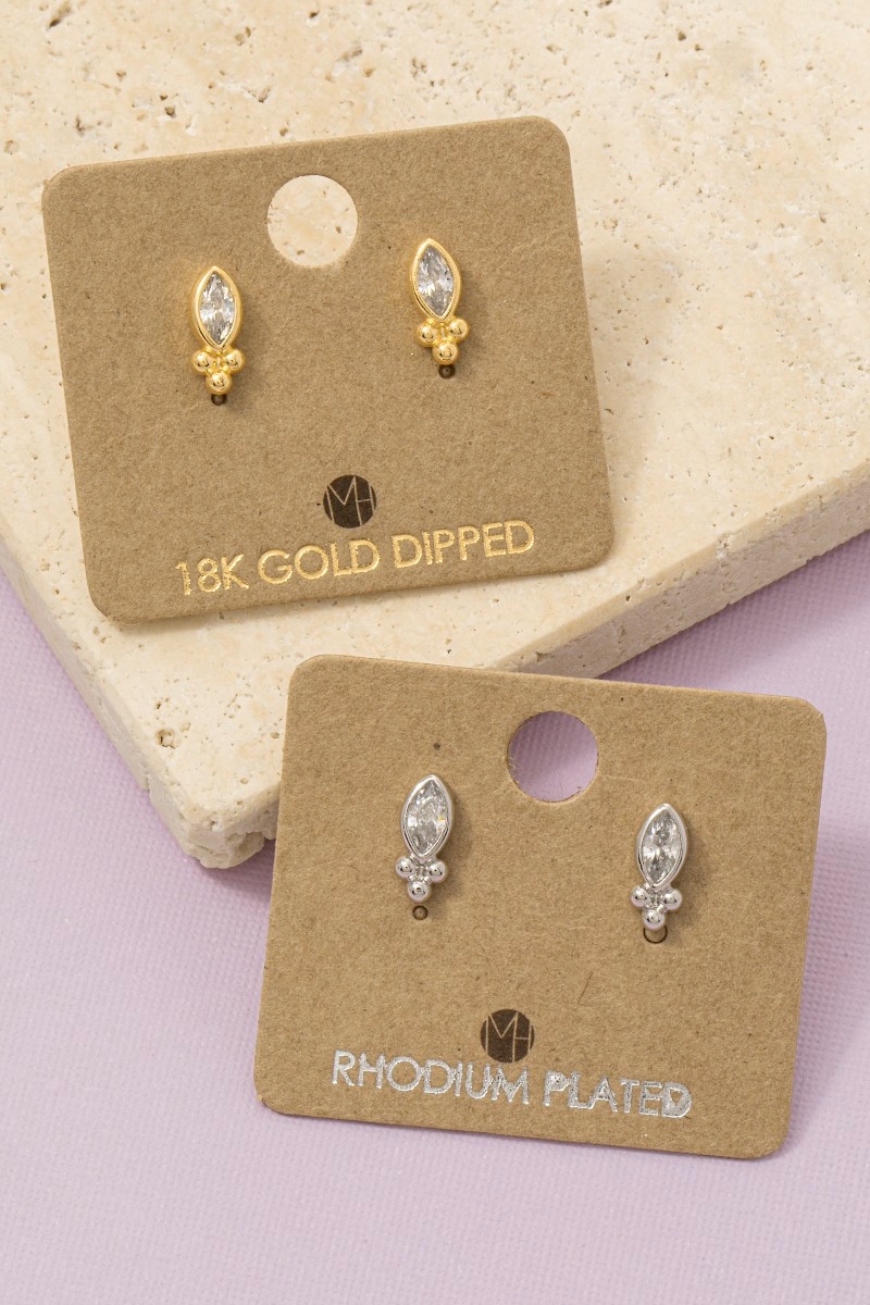 Gold Dipped Mini Cz Marquise Stud Earrings