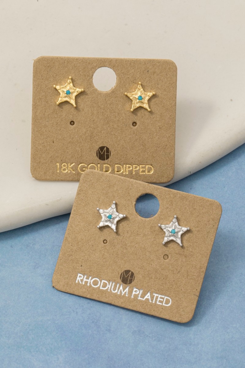 Gold Dipped Mini Star Badge Stud Earrings