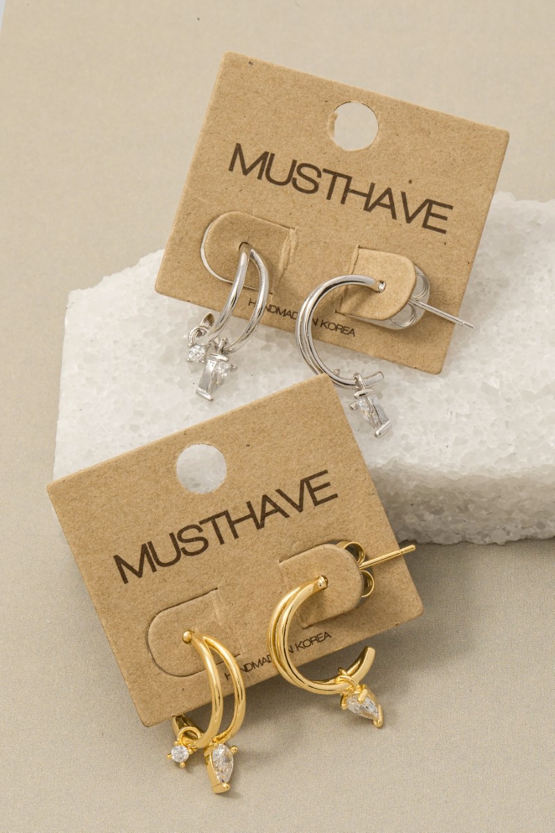 Gold Dipped Cz Two Row Hoop Earrings