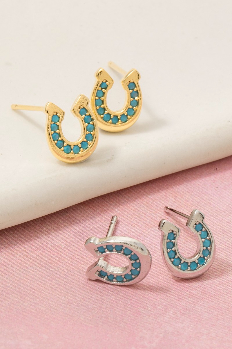 Gold Dipped Western Horse Shoe Stud Earrings