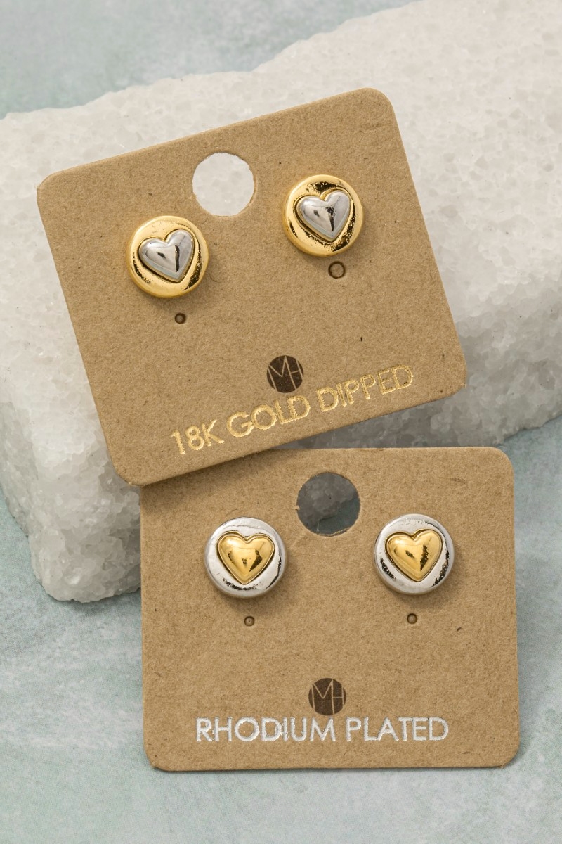 Gold Dipped Mini Heart Coin Stud Earrings