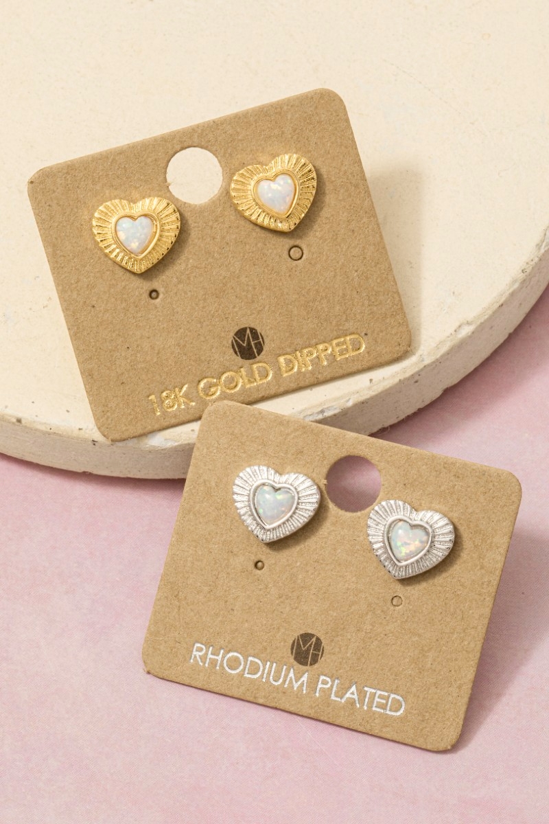 Gold Dipped Vintage Heart Opal Stud Earrings