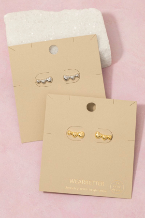 Gold Dipped Triple Heart Bar Stud Earrings