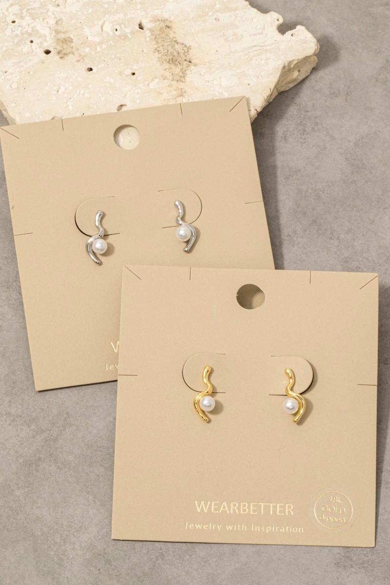 Gold Dipped Pearl Bead Abstract Stud Earrings