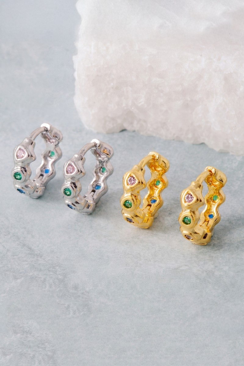 Gold Dipped Vibrant Studded Hoop Earrings