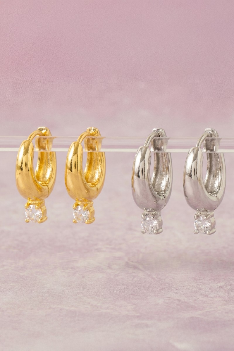 Gold Dipped Cz Mini Hinge Hoop Earrings