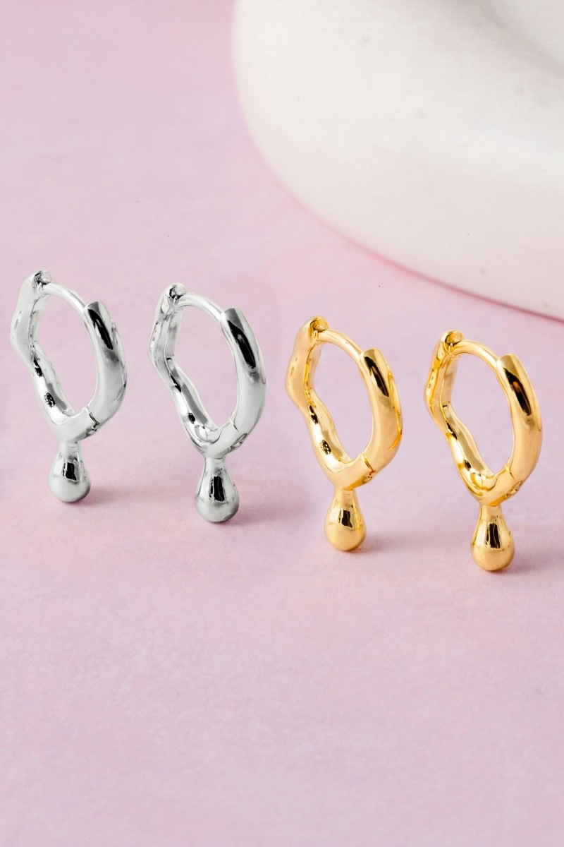 Gold Dipped Tear Drop Hinge Hoop Earrings