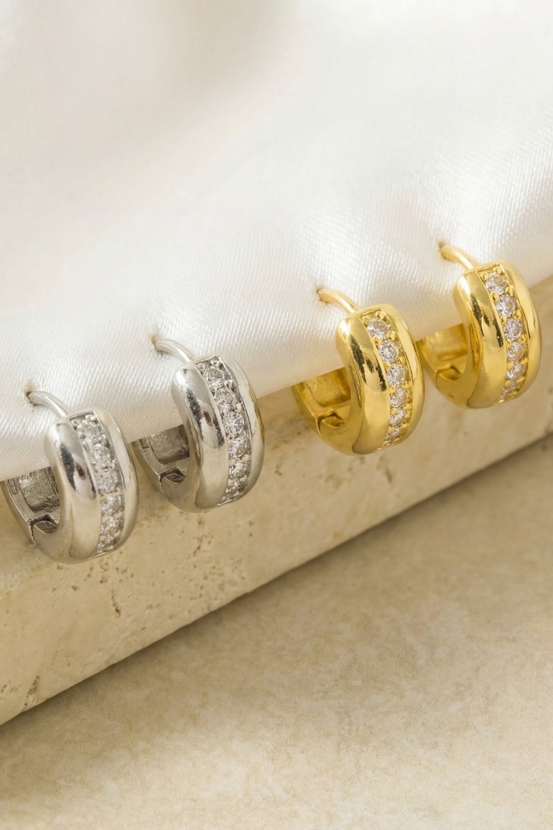 Gold Dipped Cz Pave Mini Hinge Hoop Earrings