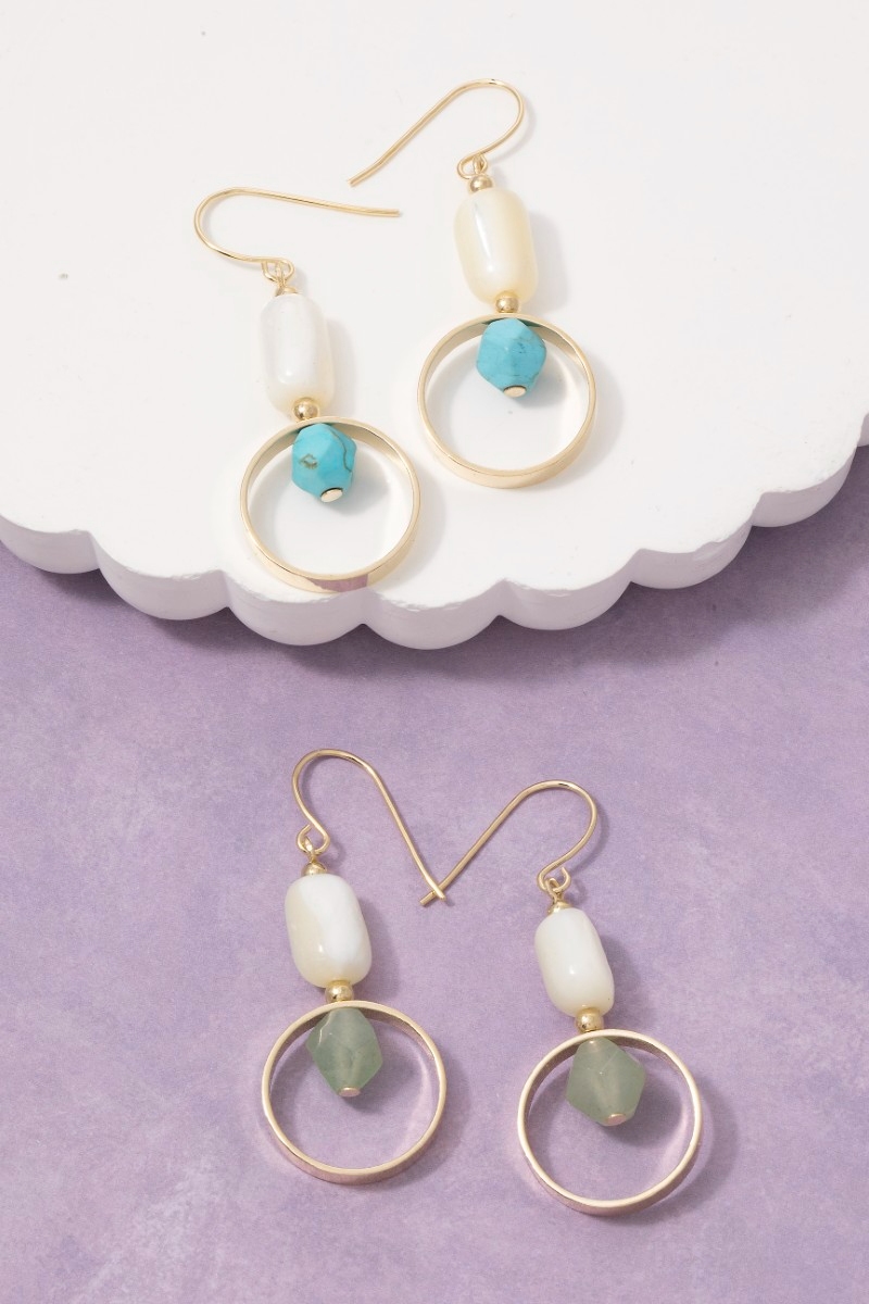 Pearl Tube & Stone Ring Dangle Earrings