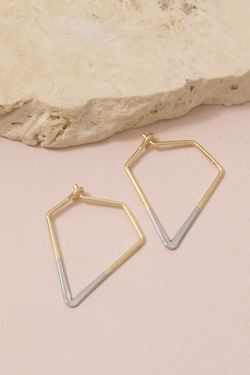 Two Tone Diamond Cut Geometric Hoop Earrings