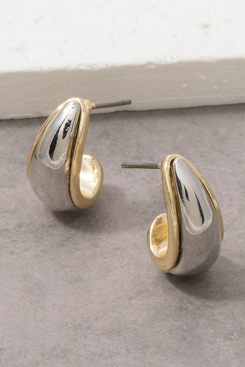 Two-Tone Wide Dome Huggie Hoop Earrings